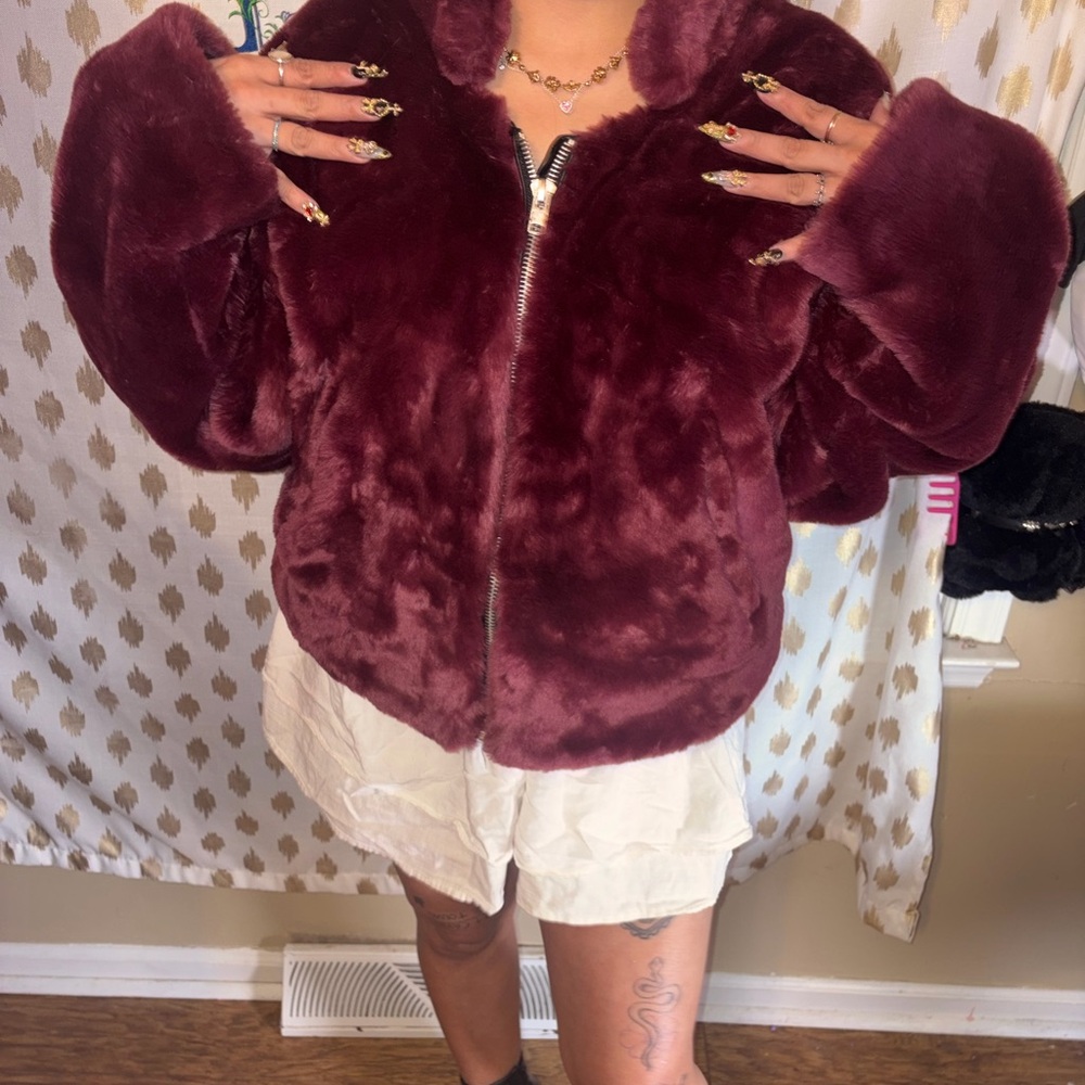 Free People Deep Burgundy Teddy Jacket